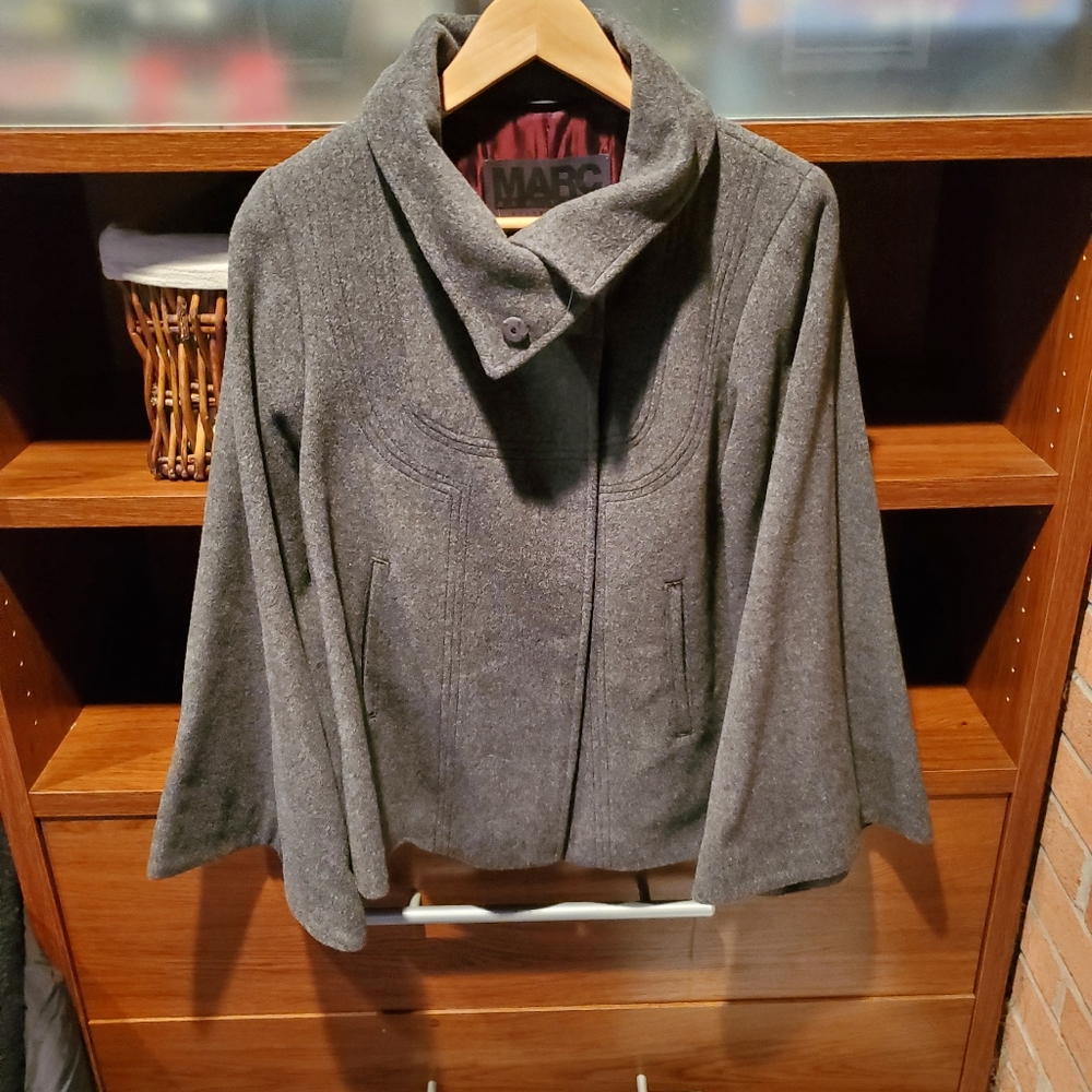 Grey wool coat with bell sleeves